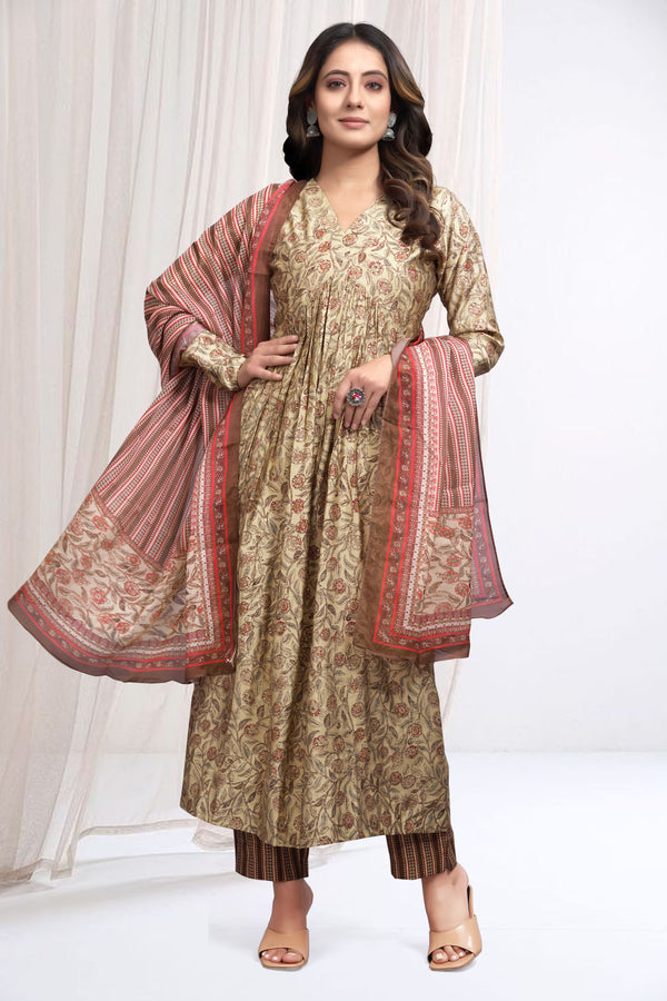 Nayra Cut Style-Multi-Color Modal Silk Kurta Set with Dupatta