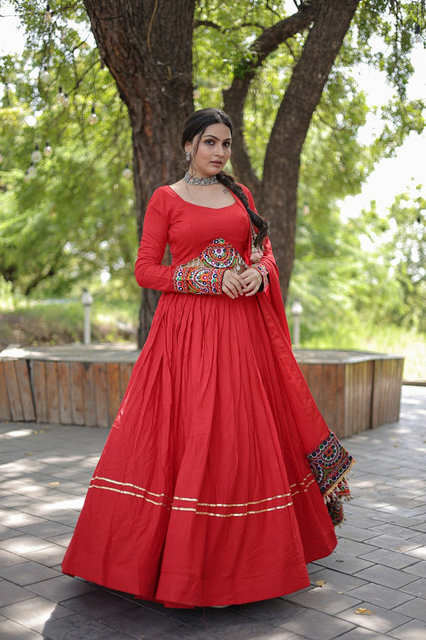 Elegant Red Lehenga Choli with Intricate Gota-Patti Detailing on Premium Rayon Fabric