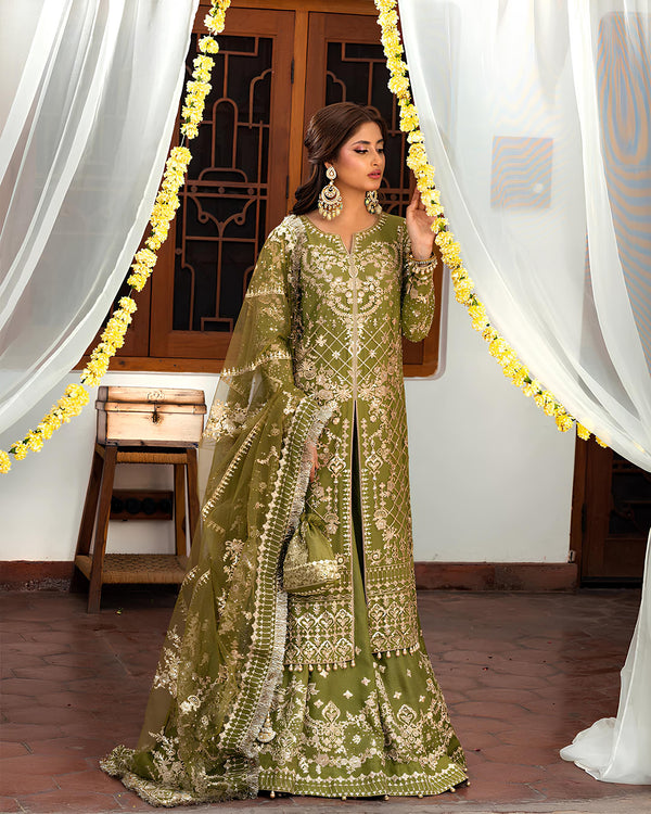 Elegant Mehndi Green Heavy Georgette Suit : Embroidered Elegance