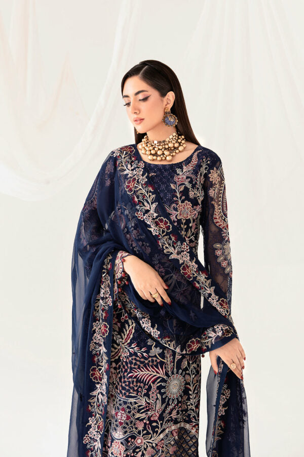 Deep Blue Georgette Suit Ensemble with Exquisite Embroidery and Nazmin Dupatta