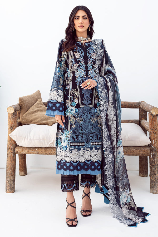 Ink Blue Perfection: Pure Cotton Pakistani Suit with Heavy Embroidery Work
