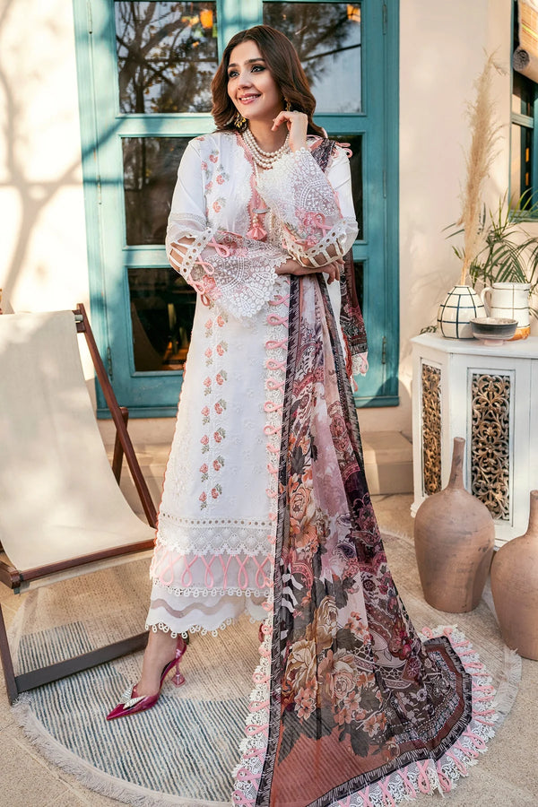 Ivory Dreams: Pure White Cotton Suit with Heavy Embroidery work details