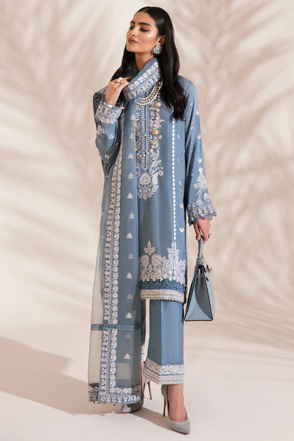 Aqua Delight: Pure Georgette Pakistani Suit with Detailed Embroidery work