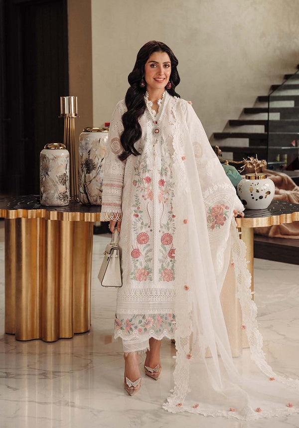Blooms in White: Cambric Cotton Suit with Elegant Floral Craftsmanship