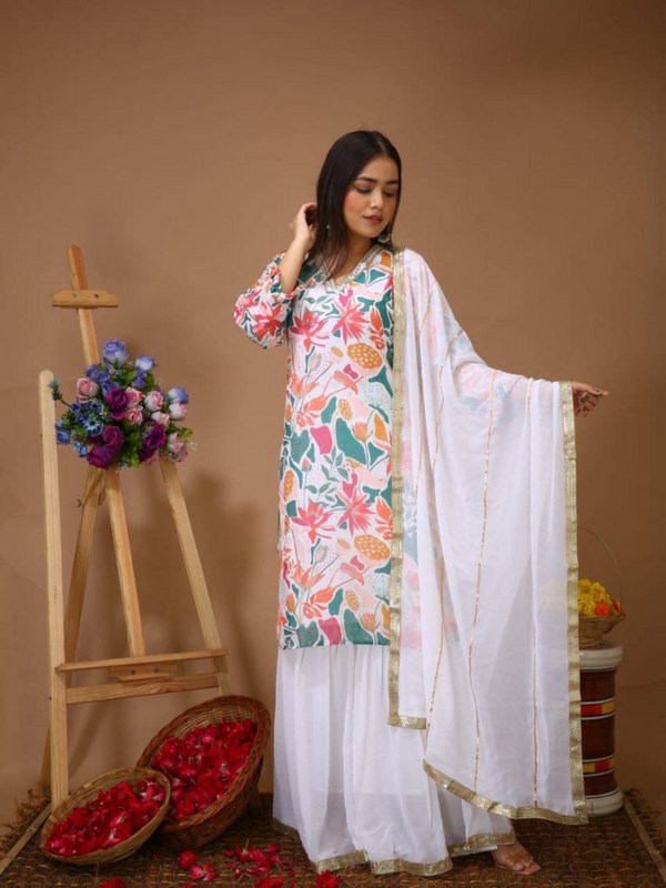 Trendy Multi-Color Anarkali Top and Sharara Pants Set - Explore Ethnic Fashion in India with Arish Creation!