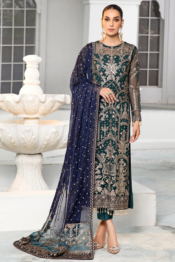 Aqua Allure: Stylish Ocean Green Georgette Suit with Detailed Embroidery work