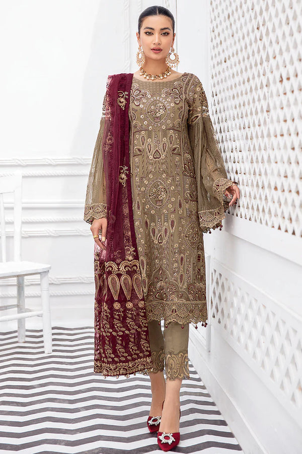 Hot Brown Glamour: Stylish Georgette Suit with Exquisite Embroidery
