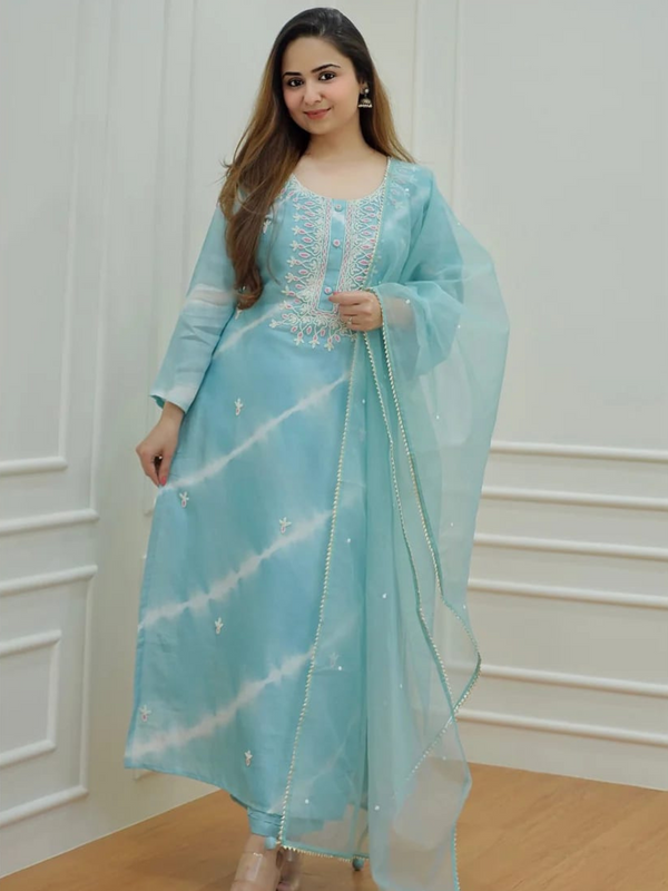 Elegant Pastel Chanderi Silk Suit in Sky Blue - Effortless Sophistication
