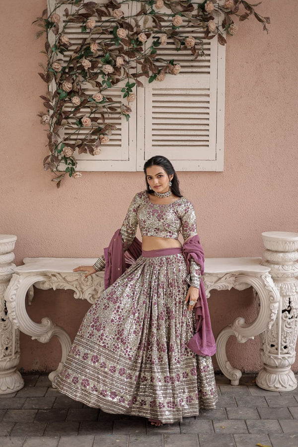Sequins Elegance: Faux Georgette Lehenga with Embroidered Work, Matching Blouse, and Attractive Dupatta