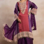 Red And Purple Chinon Silk Kurta Set With Palazzo And Dupatta by Arish