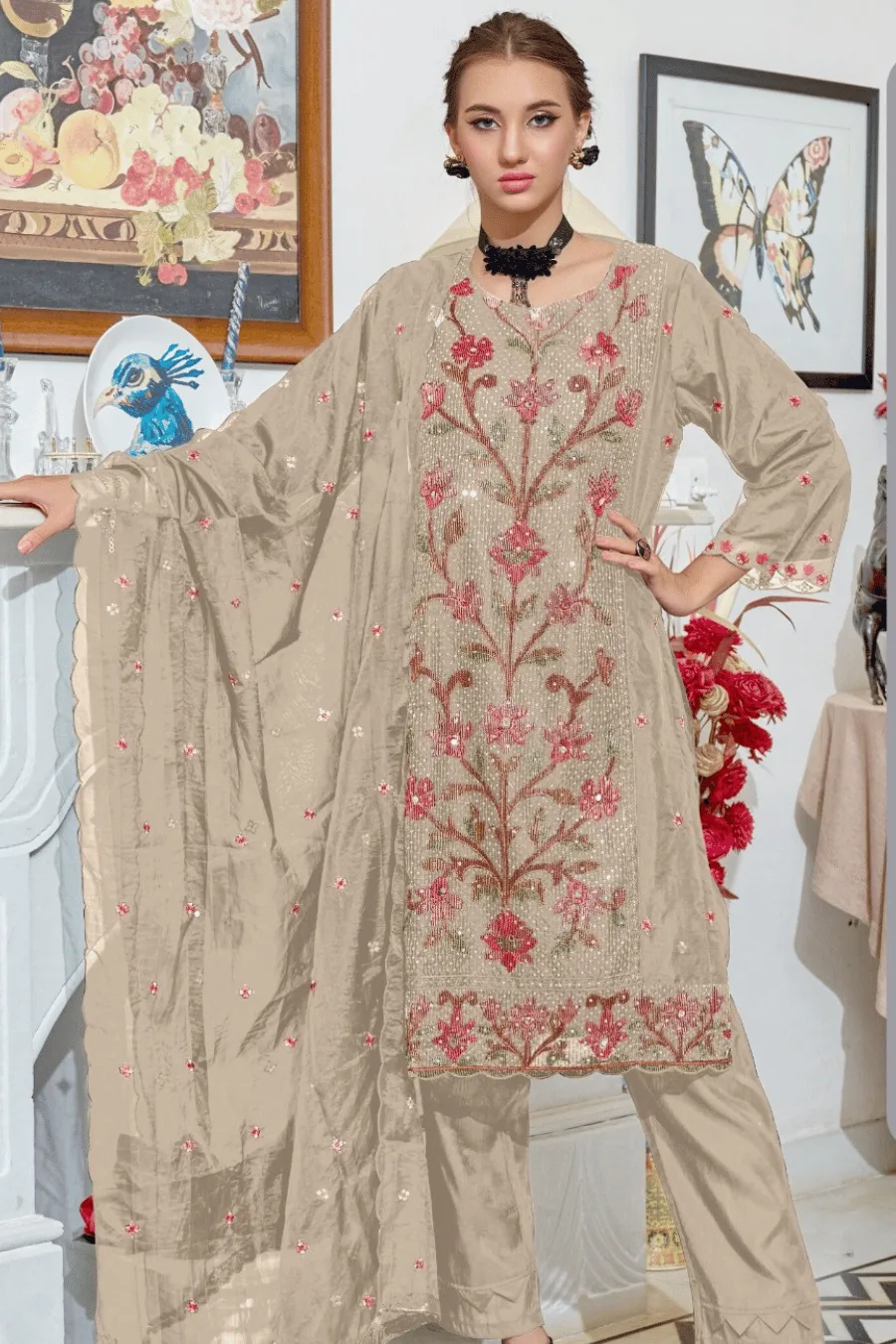 Arish Lite Brown Pakistani Salwar Suit Set