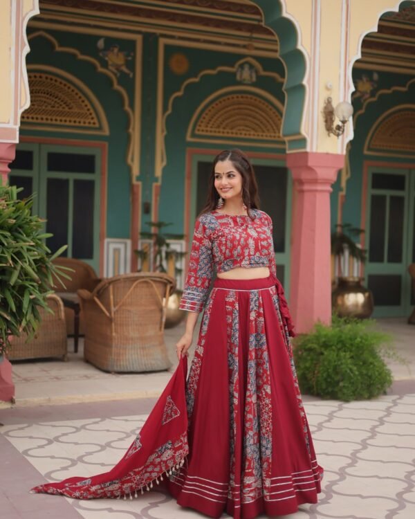 Red Reyon Navratri Chaniya Choli Set