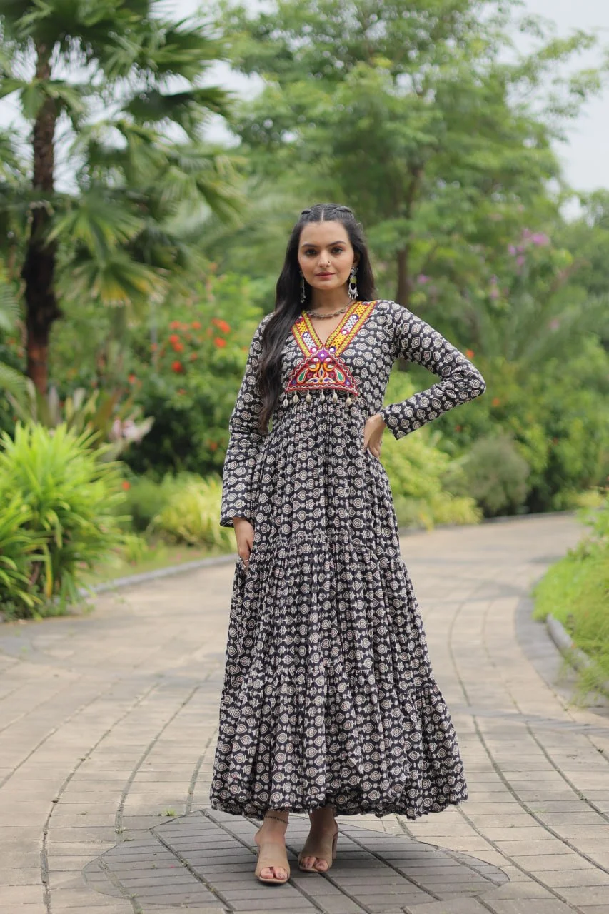 Black Navratri Gown For Womens