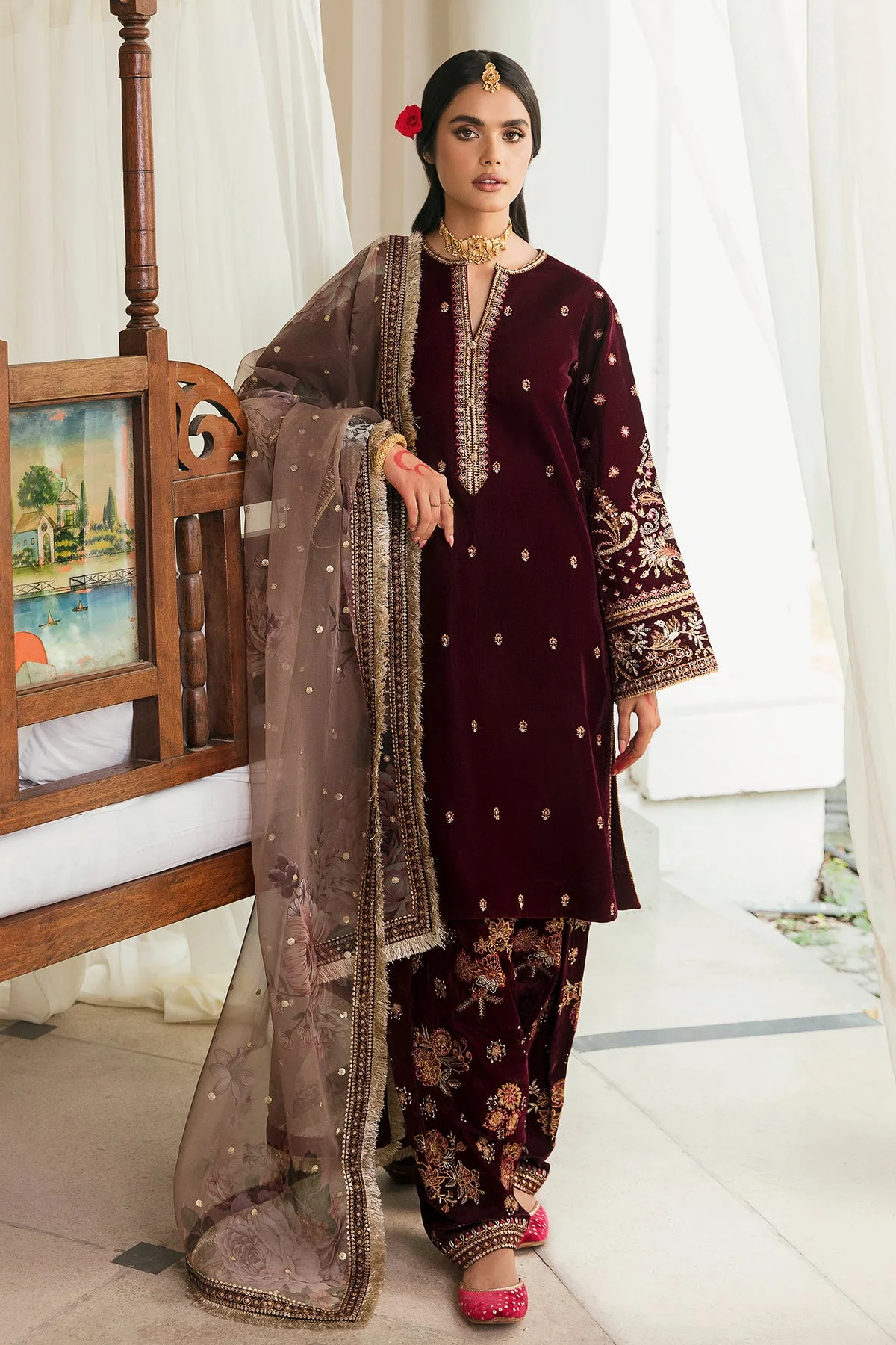 Red Velvet Salwar Suit for Karwa Chauth 2024