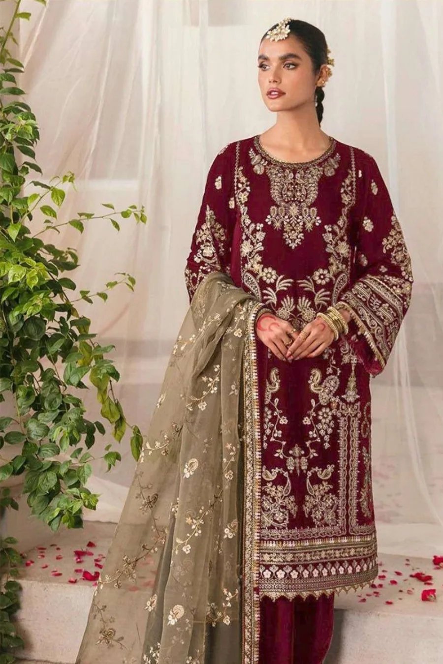 Red Velvet Salwar Suit For Wedding