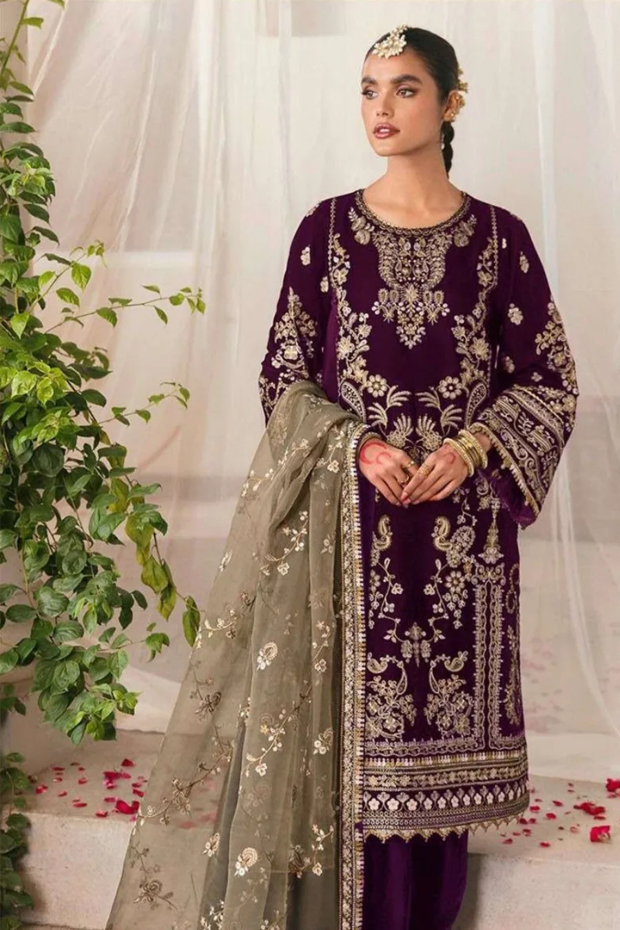 Purple Velvet Salwar Suit For Wedding