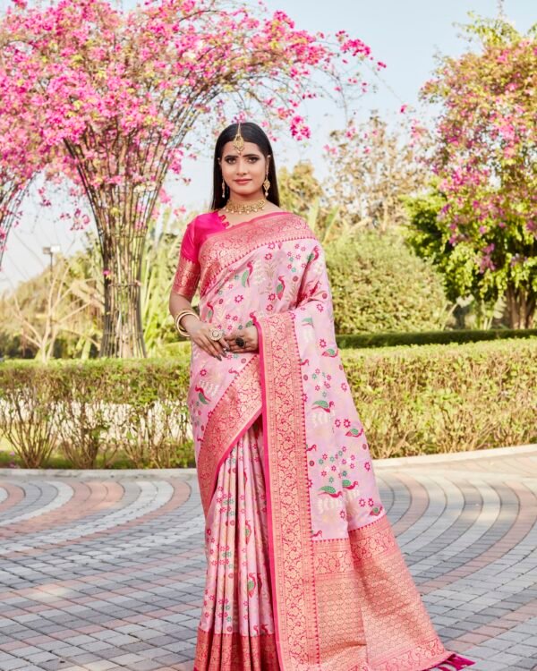 Pink Kanjivaram Silk Saree For Women