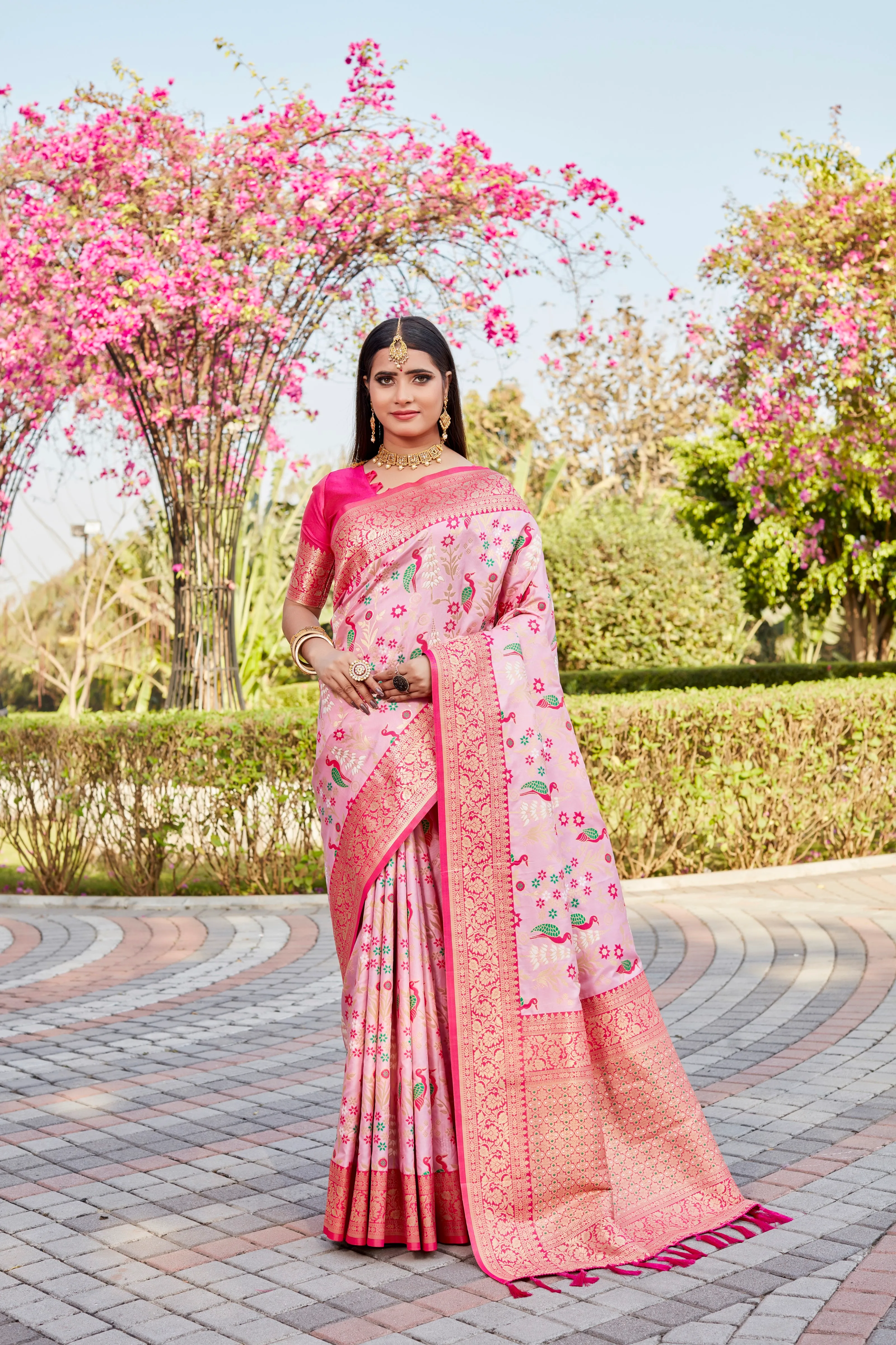 Pink Kanjivaram Silk Saree For Women