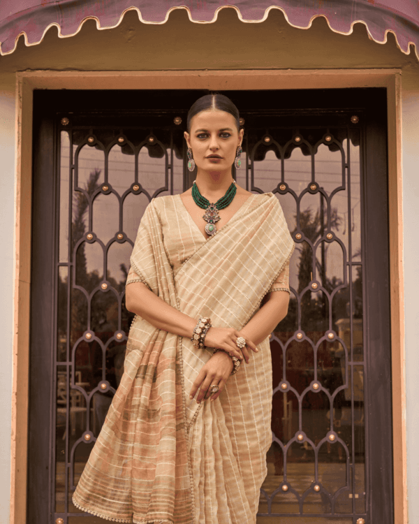 Beige Silk Tissue Saree