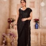 Black Ready-Made Party Wear Saree For Women