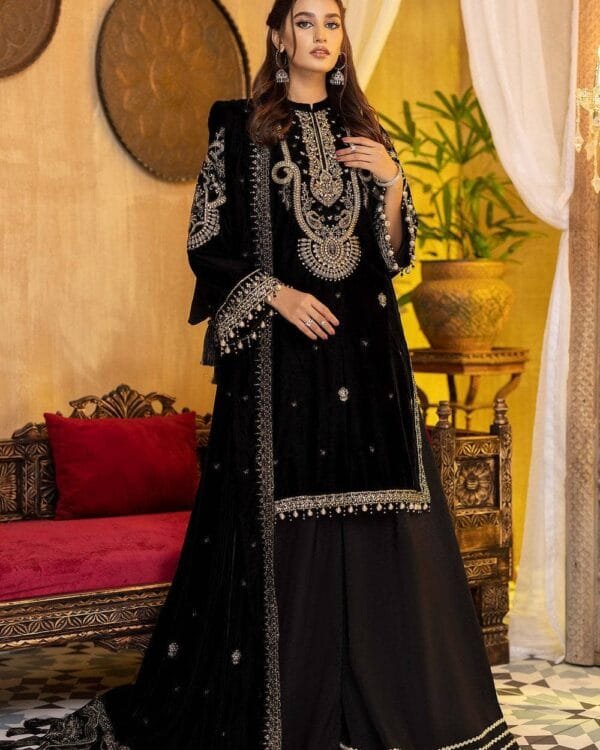 Black Velvet Salwar Kameez Set For Diwali