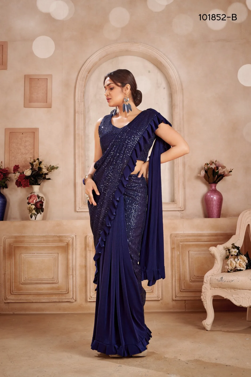 Blue Ready-Made Party Wear Saree For Women