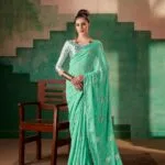 Cyan Georgette Fancy Saree Set