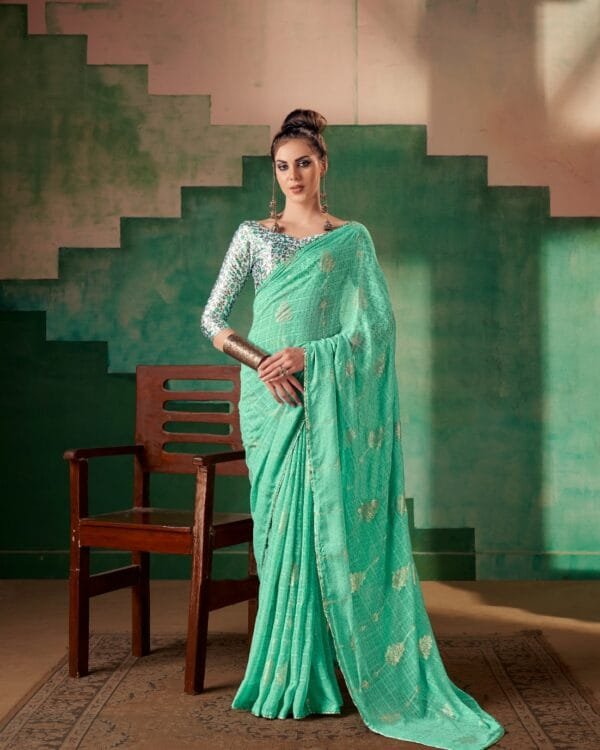 Cyan Georgette Fancy Saree Set