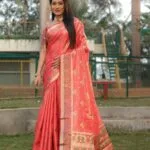 Coral Organza Silk Saree