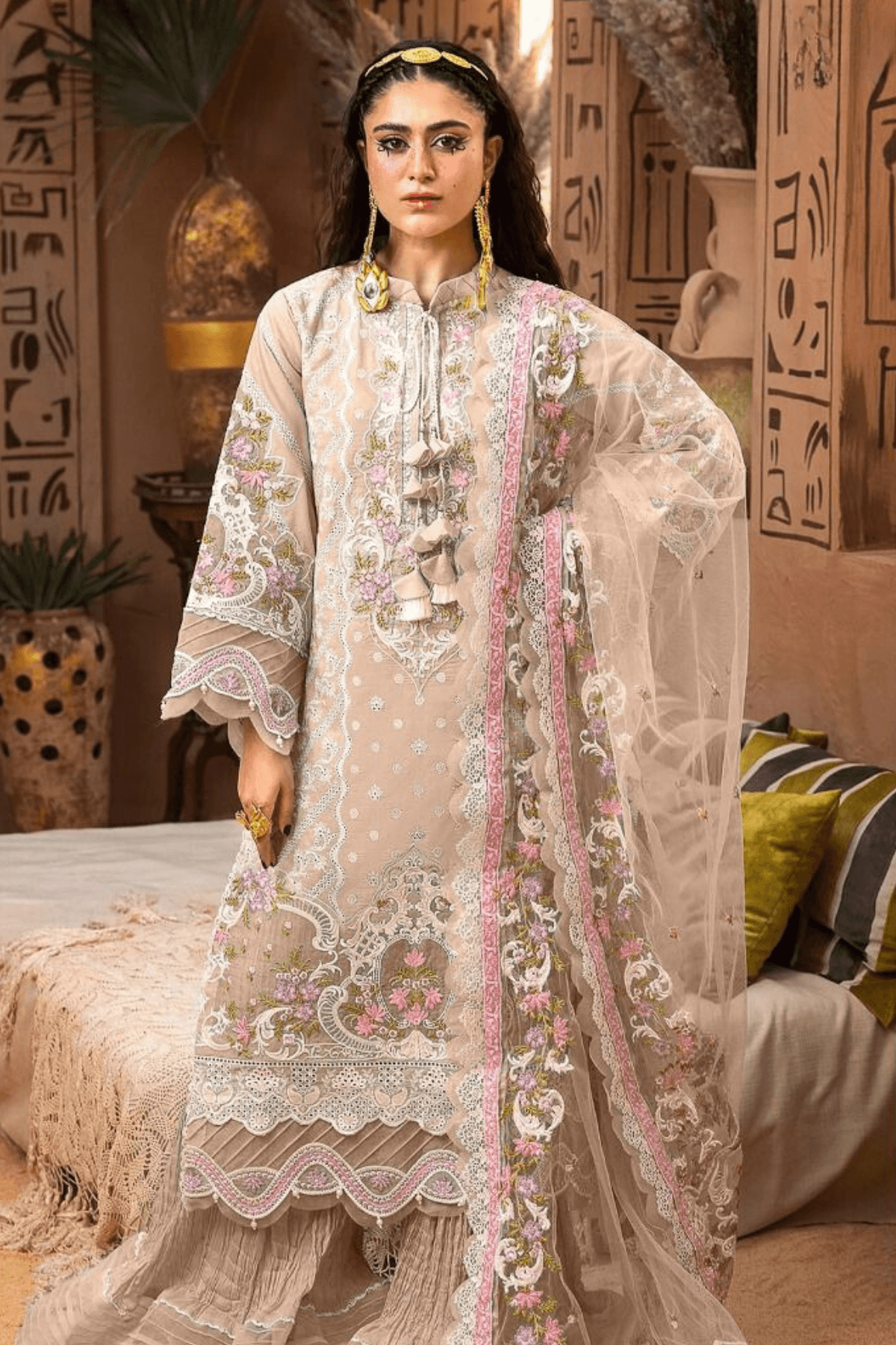 Luxurious Coffee Floral Pakistani Salwar...