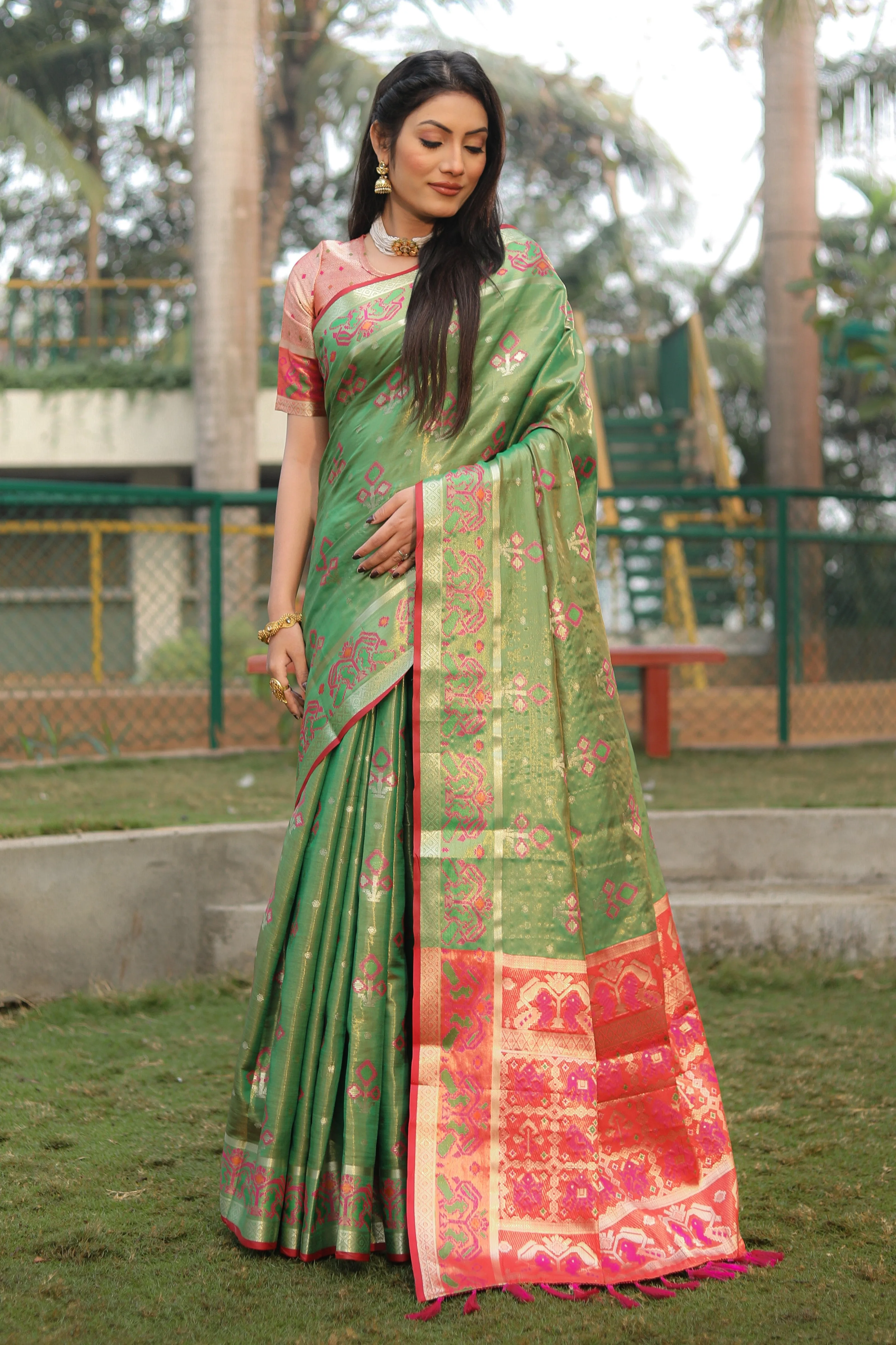 Green Organza Silk Saree