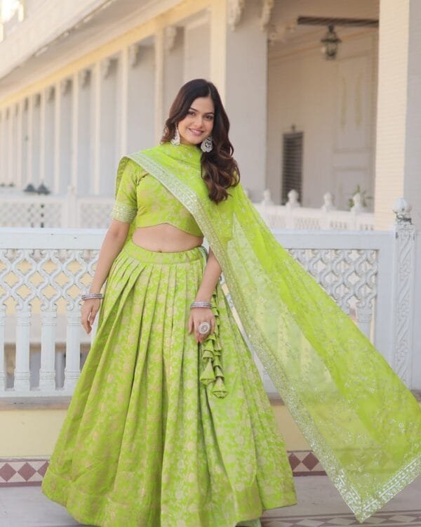 Green Pure Viscose Lehenga Choli Set