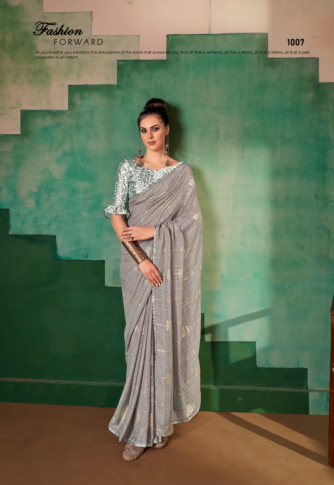 Grey Colour Georgette Fancy Party Wear Saree