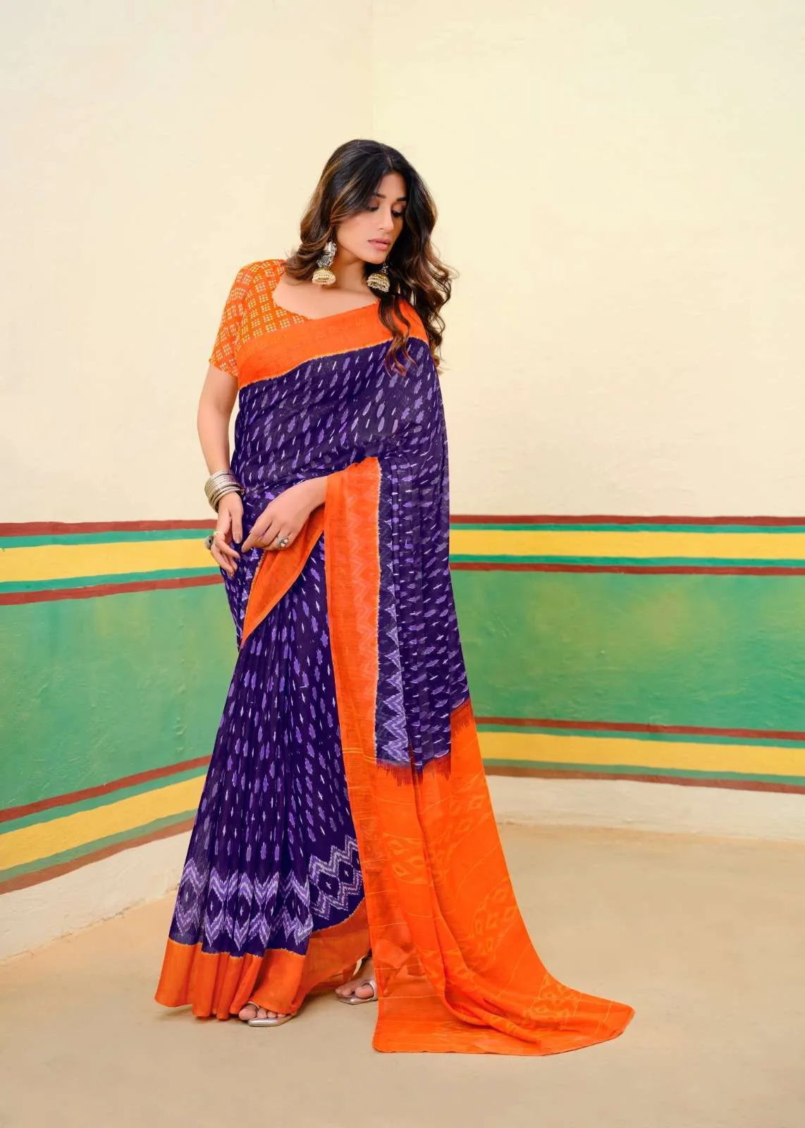 Mulmul Cotton Ikkat Sarees Online