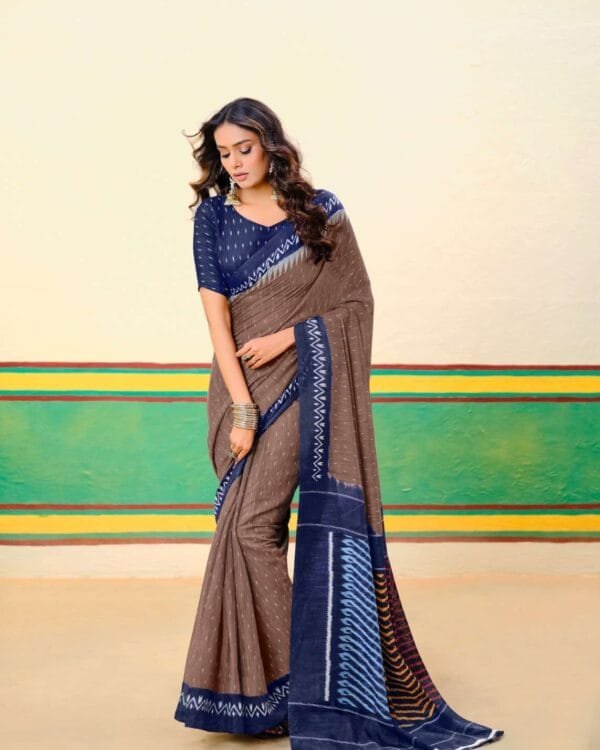 Ikkat Print Mulmul Cotton Saree