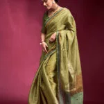 Olive Tusser Silk Saree For Women