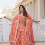 Orange Pure Viscose Lehenga Choli Set For Wedding