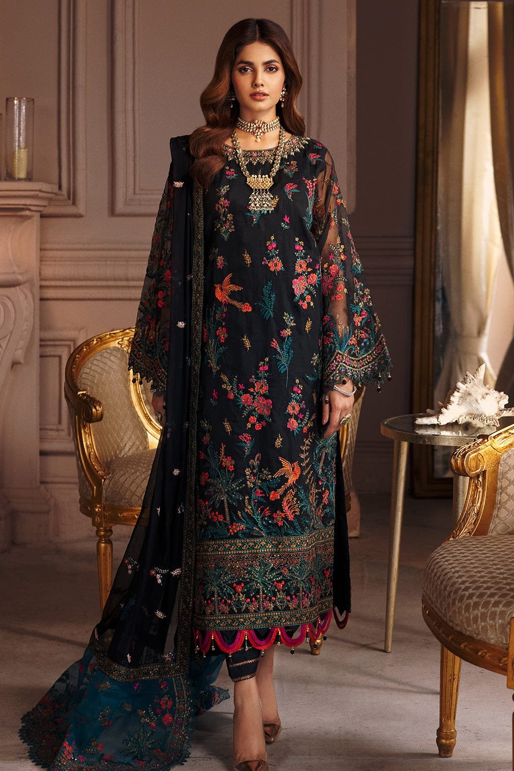 Elegant Black Floral Georgette Pakistani...