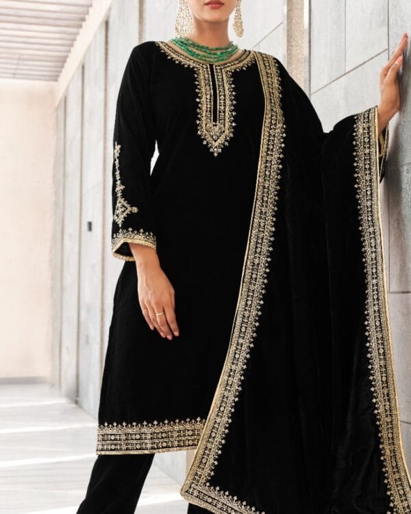 Black Velvet Kurta Set with Dupatta for women