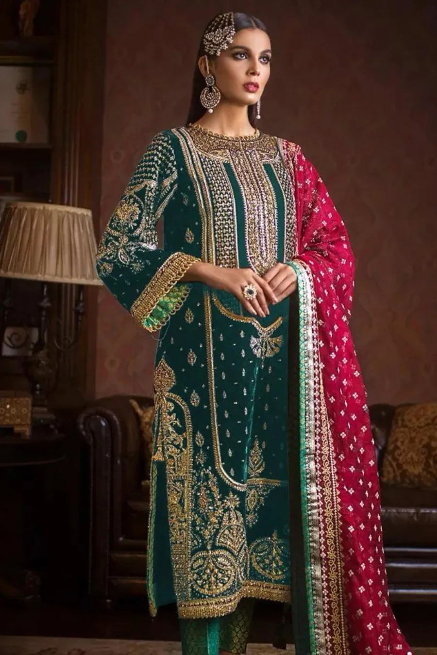 Green Velvet Salwar Suit Set For Wedding