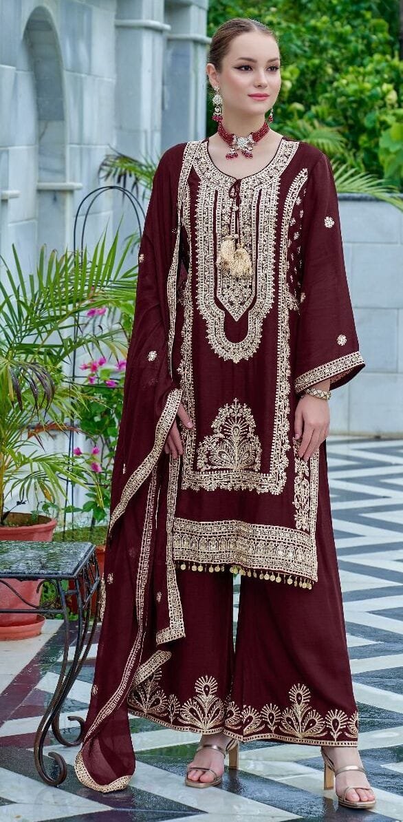 Designer Party Wear Real Chinon Salwar Suit Set Collection