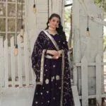 Purple Vichitra Shimmer Gown with Embroidery Work
