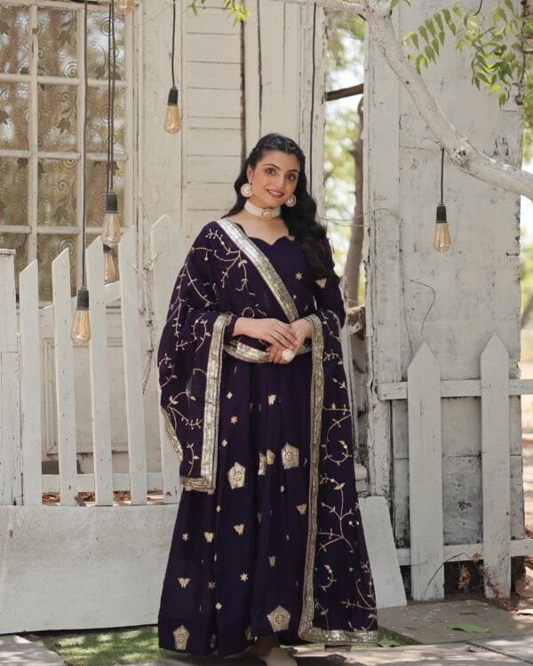 Purple Vichitra Shimmer Gown with Embroidery Work