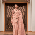 Peach Pure Silk Tissue Saree For Diwali