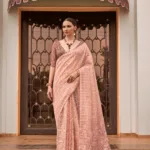 Peach Pure Silk Tissue Saree For Diwali