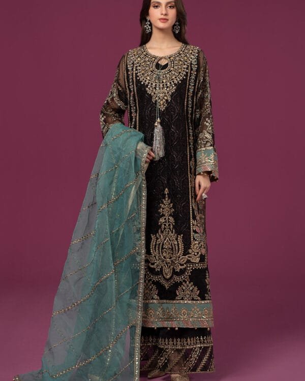 Black velvet suit set with dupatta