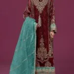 Red velvet suit set with dupatta