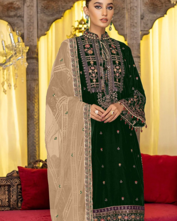 Green Velvet Salwar Suit Set For Karwa Chauth