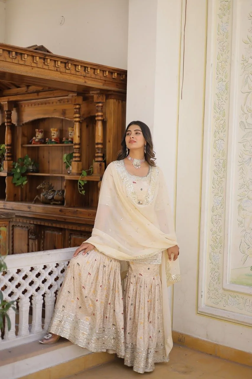 white kurta Sharara set for diwali