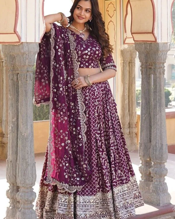 Wine Color Designer Lehenga Choli Set For Diwali